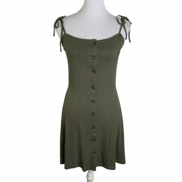 Topshop  Ribbed Button Up Tie Shoulders Mini Dress - Picture 2 of 10